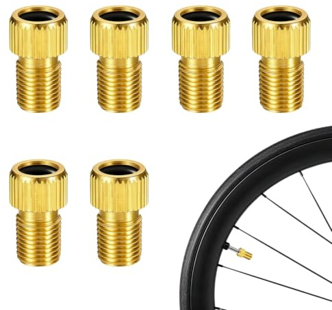 6 stk cykelpumpadapter, fransk ventil till amerikansk ventil (SV till AV), mässing, med tätningsring, guld