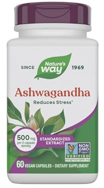 Nature's Way Ashwagandha, Reduces Stress*, Premium Extract, Adaptogenic*, Non-GMO Project Verified, Vegan, 60 Capsules (Packaging May Vary)