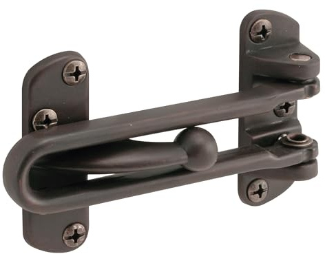 Prime-Line U 10309 Swing Bar Lock for Hinged Swing-In Doors – Secondary Security Lock for Door and Security, 3-7/8 In. Bar Length, Diecast Zinc Construction, Classic Bronze Finish (Single Pack)