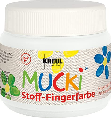 KREUL 28101 - Mucki leuchtkräftige Stoff - Fingerfarbe, 150 ml in weiß, auf Wasserbasis, parabenfrei, glutenfrei, laktosefrei und vegan, optimal für die Anwendung mit Fingern und Händen