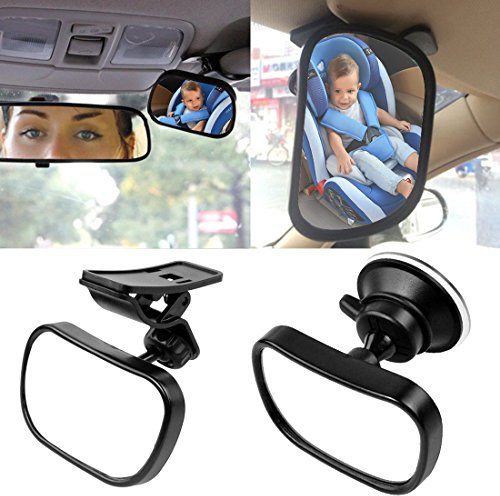 Starcrafter 2 en 1 Retroviseur De Surveillance Réglable avec Ventouse et Clip Miroir de Voiture pour Bébé avec Incassable Sécurité Surface Convient à Toute Voiture (85×50mm)