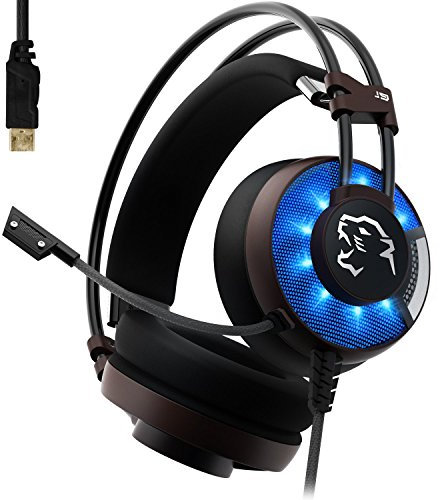 LED Gaming Headset – Surround Sound Gaming Headset 7.1 Virtual Surround Sound Stereo USB Over Ear Gaming Headphone With Microphone Noise Isolating LED Light for PC Games PS4 Computer Laptop Mac