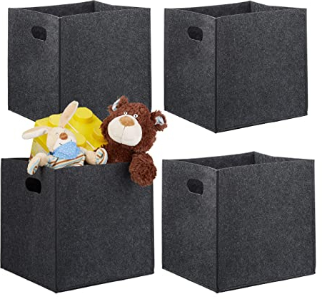 4er Set quadratische Filzkörbe, faltbar, mit 2 Trageöffnungen, schicke Regalkörbe, H x B x T: 30 x 30 x 30 cm, anthrazit