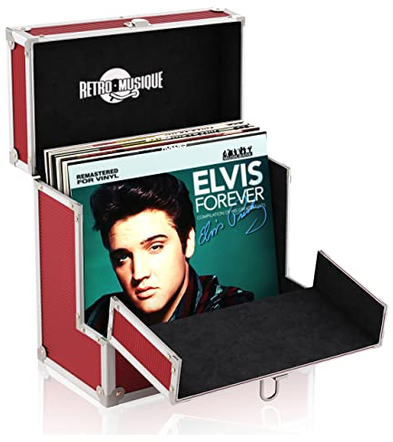 Retro musique 12 Inch Vinyl Record Storage with 40 12 Outer Sleeves | Vinyl Storage Box with Unique Front Flap Opening | LP Storage Boxes Holds up to 40 LP's | Record Box Perfect for Your Vinyls