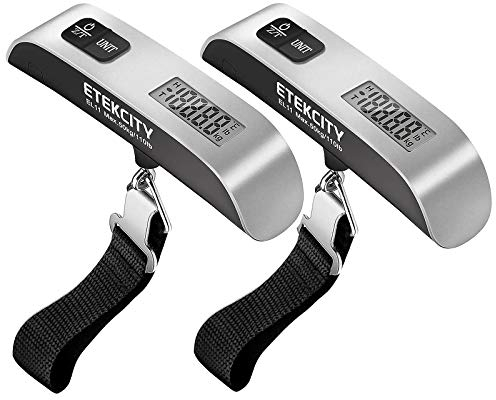 Etekcity Luggage Scale, Travel Essentials, Digital Weight Scales for Travel Accessories, Portable Handheld Scale with Temperature Sensor, Rubber Paint, 110 Pounds, Battery Included,2Pack
