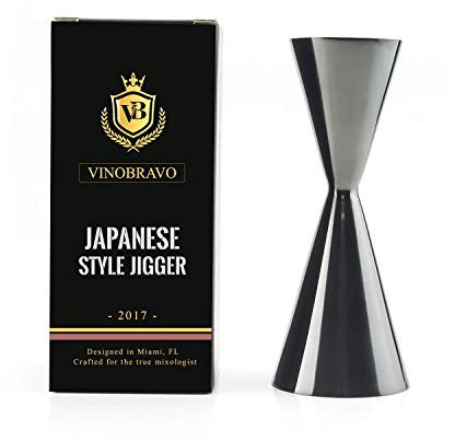 VinoBravo - Jigger per bar da cocktail in acciaio INOX giapponese con misure interne da 28,3 g, strumento per barware per bar e kit professionali per barman, colore: nero