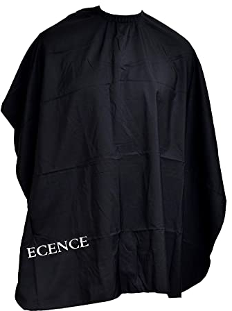 ECENCE Friseurumhang mit professionellem Hakenverschluss - Haarschneideumhang Schwarz 120x100cm, wasserabweisend, Barber Cape für Friseursalon