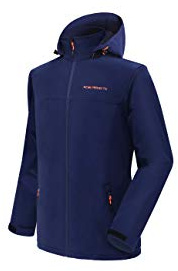Acme Projects Veste Softshell pour homme avec capuche amovible, imperméable, respirante, 8000 mm / 5000 g, fermeture éclair YKK (moyenne, marine)