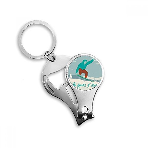 Winter Sport Ski Board Skiing Illustration Nail Nipper Ring Key Chain Bottle Opener Clipper
