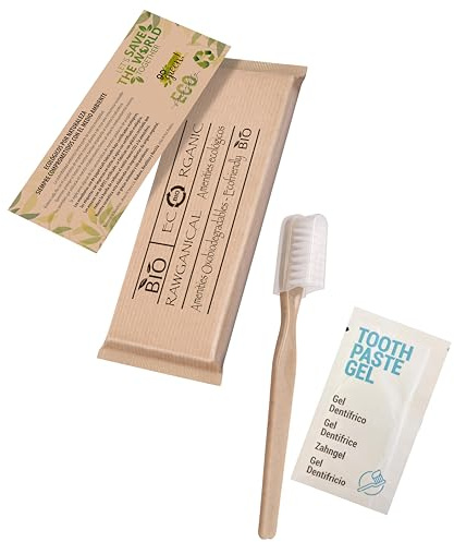 50 Sets dentales | Incluye cepillo y sobre de pasta de dientes | Kit dental ecológico envuelto individualmente | Cepillo dental color neutro | 50 Kits