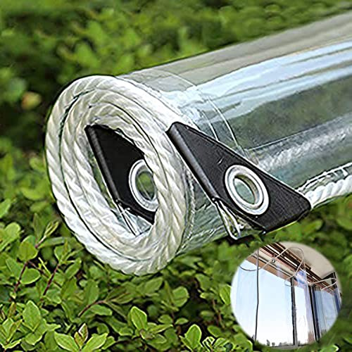 Lona Transparente Exterior,Lona PVC Impermeable de Plástico con Ojales,Resistente a Rotura y a Lluvia Muebles de Terraza Toldo,Cubierta Jardines Plantas,Cortinas de Gazebo (1.2x2.5m/3.9x8.2ft)