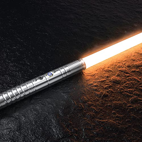 Hlieeosfcn Spada Laser,RGB 7Colori con Suono di Combattimento per Bambini,Manico in Metallo Argento, Lightsaber Regalo Cosplay di Halloween di Natale per Ragazzo