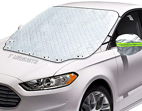 Copertura Parabrezza per Neve e Ghiaccio, WEVOL Protezione Parabrezza Magnetico Antigelo con Coperture Riflettenti per Specchietti Retrovisori, Foglio di Alluminio Ultra Spesso Copri Auto