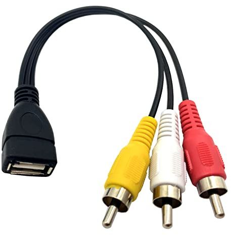 Halokny USB to 3 RCA Cable, 8 inch USB 2.0 A Female to 3RCA Male Audio Video Capture Card AV Composite Adapter Cable (USB F/3RCA M)