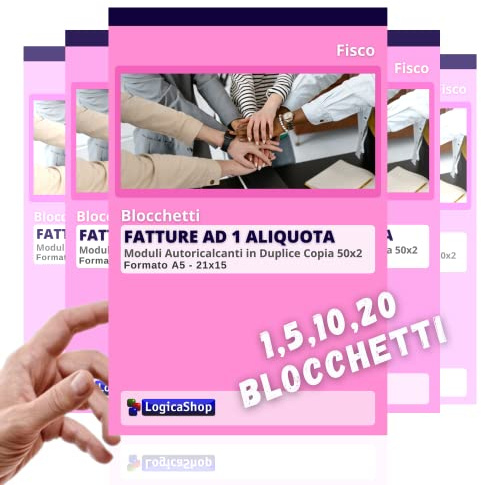 LogicaShop Blocchetti Fatture ad 1 Aliquota 50x2 in Duplice Copia Autoricalcante 22x14,8cm (1)