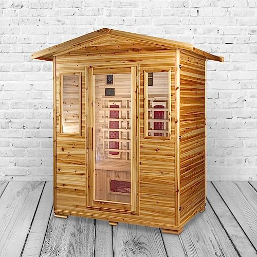 PureHaven Infrarotkabine 153x125x210 cm aus kanadischem Hemlock-Holz Bluetooth-Soundsystem Timer Lichttherapie in 4 Farben digitale Steuerung