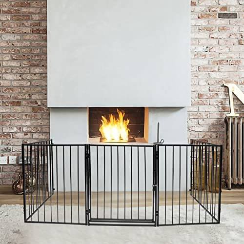 Izrielar Barrière de cheminée protection de 340 cm, 5 éléments de 65 x 75 cm, avec porte et grilles de protection