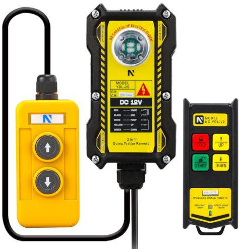 NEWTRY 2 in 1 Crane Remote, 12V Wireless Crane Remote Wire Dump Trailer Remote Control Industrial Crane Controller Hoist Truck Crane Up-Down Switch Control Station