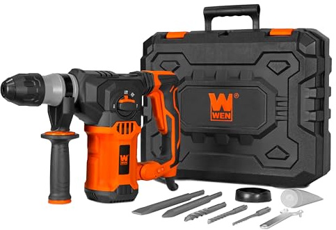 WEN 12-Amp 1-3/16-Inch Variable Speed SDS Plus Corded Rotary Hammer Kit with Case, Chisels, and Drill Bits (RH1042)