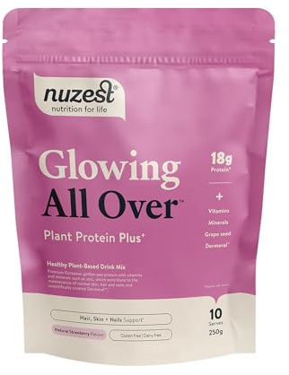 Nuzest Protein Plus | Glowing All Over | Strawberry | Support of Healthy Hair, Skin, Nails and Collagen Production | Vitamins and Minerals | 250g (10 Servings)