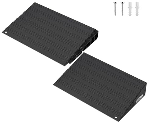 LIEKUMM Rampa de aluminio para puerta de 5 Hcm, capacidad de 5000 kg, rampa para sillas de ruedas para casa, escaleras, bordillos, 80 L x 25,6 cm, colocable, color negro