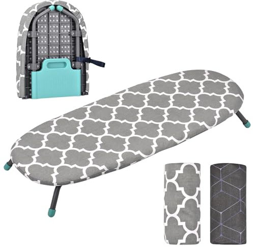 Tischbügelbrett, AUHOU Klappbares Tisch-Bügelbrett mit 2 hitzebeständigen Bügelabdeckungen, KleinesBügeltisch mit Anti-Rutsch-Klappbeine Platzsparend für den Heimgebrauch