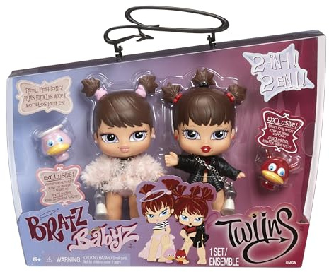 Bratz Babyz Twiins Dolls Phoebe and Roxxi - Confezione da 2 Bambole da Collezione con Animali Domestici, Bambole Carine con Abiti alla Moda - Giocattolo per bambini - Età 6+