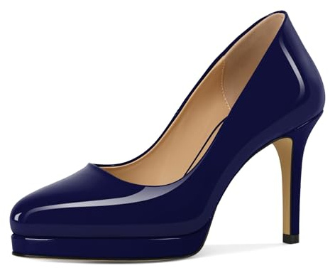 Mettesally Women High Heels Platform Pumps Stilettos Slip-on Fashion Daily Office Women Shoes 3.5 Inches Navy Heels US7.5