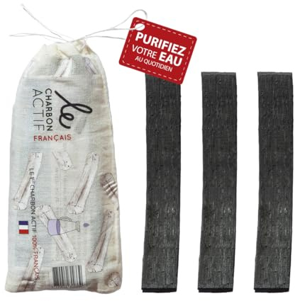 Le Charbon Actif Français - 1 års filtrerat vatten - vattenfilterpinne Franskt vegetabiliskt kol X3-1 kol = 1 L vatten - naturlig för karaff, flaska - kranvattenfilter - alternativ Binchotan