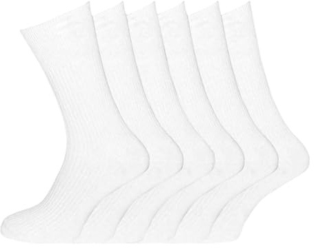 Rozgul 6 paia di calzini bianchi da uomo Big Foot extra larghi per diabetici in 100% cotone, ideali per gambe gonfie, taglia UK 11-14, non vincolanti, comodi e traspiranti, non elastici morbidi,