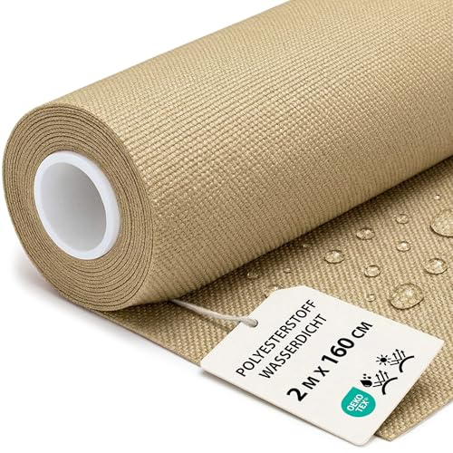 Tissu imperméable au metre 2 M x 160cm - Tissus résistant à l'eau pour extérieur idéal pour meubles coussins housses d'extérieur accessoires de jardin et projets de couture Beige Oeko-Tex