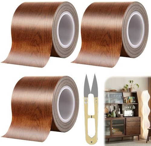 3 rollos de cinta adhesiva con aspecto de madera, 5,7 cm x 4,6 m, papel pintado realista, aspecto de madera, autoadhesivo con tijeras, resistente al agua, aspecto de madera, papel pintado autoadhesivo