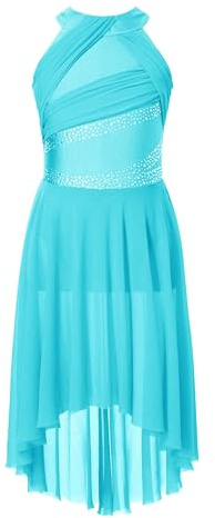 Miutii Barn, flickor, lyrisk, dansklänning, glitter, konståkning, klänning med asymmetrisk kjol, modern, dans, ballerina, latin, dansklänning