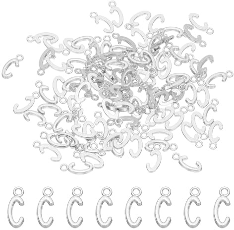 PATIKIL Ciondoli Alfabeto, 100 Pcs Ciondoli per Braccialetti Letterae Fai Da Te Per Creazione di Gioielli Orecchini Collane Portachiavi Artigianato, Argento Scuro, Lettera C