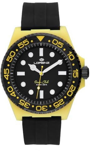 Lorenz Ocean Club 030268EE - Orologio Sportivo da Uomo al Quarzo - Orologio con cassa in superlega Soft Touch gialla - Cinturino in Gomma e chiusura deployante - Sub 100 metri - Cofanetto speciale sub