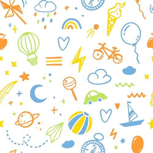 VaryFloral Cartoon Peel and Stick Wallpaper for Kids Room Cute Childish Hand Drawn Wallpaper for Nursery Boys Bedroom Decorative Colorful Cartoon Contact Paper Doodle Balloon Wall Paper 17.7x157