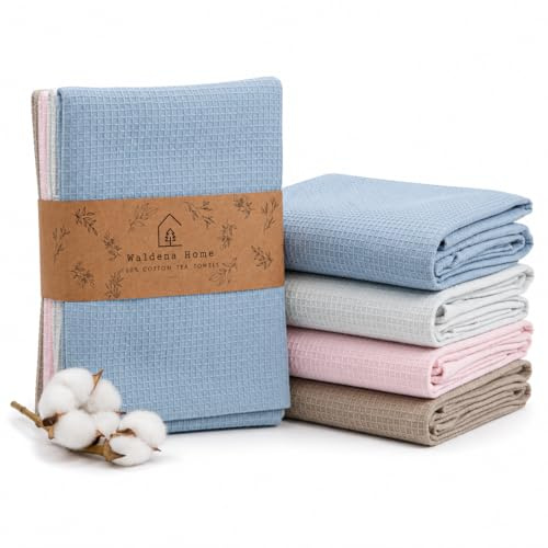 Waldena Home Geschirrtücher 100% Baumwolle | 4er Set Waffelstruktur Küchentücher 45x65 cm | Spültücher & Trockentücher in 4 Farben | Saugfähig & Fusselfrei | Oeko-Tex Zertifiziert