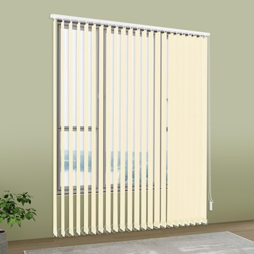 Lamellgardiner – vertikala persienner för mörkläggning och dekoration – 180 x 200 cm, vertikal persienner med gardinstång – för kontorsarbetsplatser, hem och lägenhet (vit)