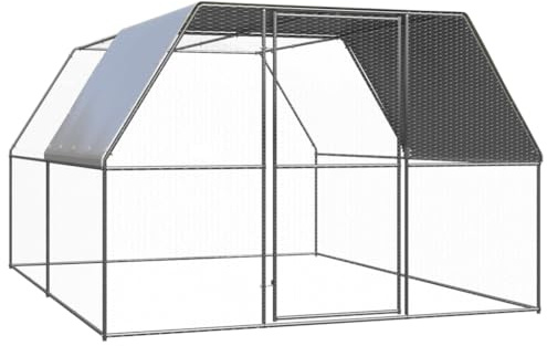 Mhdvray Gabbia per polli, 3 x 4 x 2 m, in acciaio zincato, spaziosa recinto per polli e piccoli animali, voliera con porta chiudibile, stabile recinzione per animali in metallo