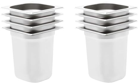 LoogCape Gastronormbehållare uppsättning med 8 GN 1/6 rostfritt stål 200 mm stapelbar för professionellt kök, catering, buffé, hotell, restaurang, fest, Bain Marie, Chafing Dishes, matvärmare och