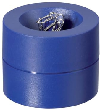 MAUL portaclips MAULpro Ø7.3x6cm | Organizador escritorio para clips oficina | Accesorio de escritorio con imán para la oficina | Incluye 15 pinzas | Elegante dispensador de clips | Azul