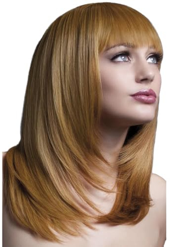 Smiffys Fever Kollektion, Tanja Perücke, Kastanienbraun, Gefederter Schnitt mit Pony, 48cm / 19in Halloween