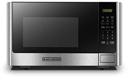BLACK+DECKER Digital Microwave Oven with Turntable Push-Button Door, Child Safety Lock, Stainless Steel, 0.9 Cu Ft
