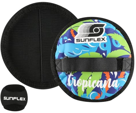 Sunflex Neopren Cure Catch Set Tropical Wave mit Zwei Schlägern und einem Ball in schwarz|Klettballspiel weich und leicht|extrem robust und langlebig