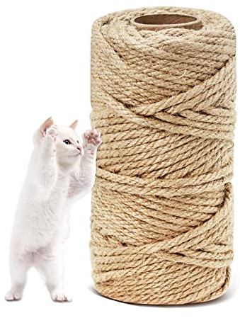 FACAIO Corde en Sisal Naturelle pour Réparation et Remplacement de Chat Scratch Pilier, Arbres à Chat, Rayure Arbre, Rayure Tampon, 6 mm * 40m, Décoration de Bricolage de Jardin et Maison