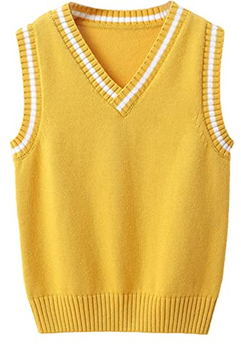 Freebily Chaleco de Punto 100% Algodón para Unisex Niños Suéter sin Manga de Color Sólido con Cuello en V Chaleco de Uniformes Escolares