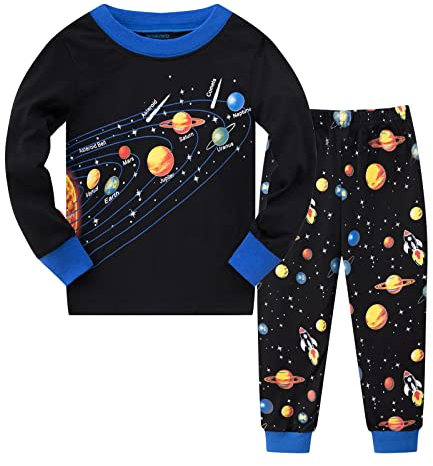 Boys Pyjamas Sets Solar System Space Pyjamas Cotton Long Sleeve Christmas Pjs 2 Piece Outfit Pajamas for Kids Clothes 2-7 Years A-black