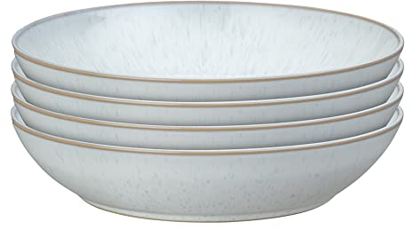 Denby - White Speckle Pasta Bowls Set of 4 - White, Neutral Patterned, Dishwasher and Microwave Safe Crockery 1050ml - Glazed Ceramic Stoneware Tableware - Chip & Crack Resistant