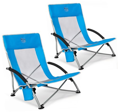 TIMBER RIDGE 2er Strandstuhl Klappbar leicht Campingstuhl Faltbar mit Niedrigen Stuhlbeinen Atmungsaktiver Netzstoffrückenlehne Blau 150kg belastbar