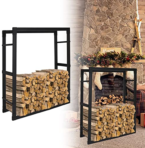 Jopassy Vedhylla inomhus metall 100 x 25 x 150 cm, vedhylla för inomhus, vedställ, vedförvaring inomhus, trästativ för öppen spis, svart